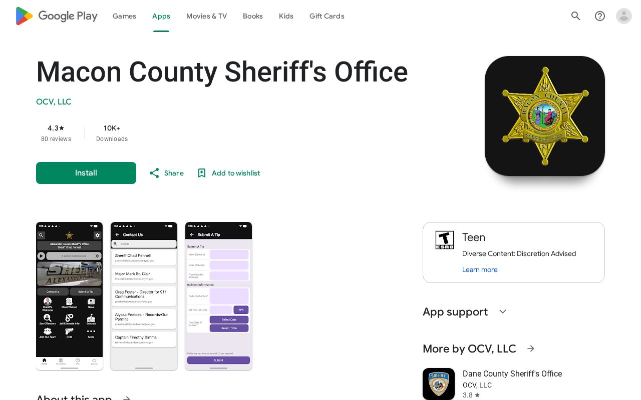 Macon County Sheriff app listing for recent arrest and inmate information