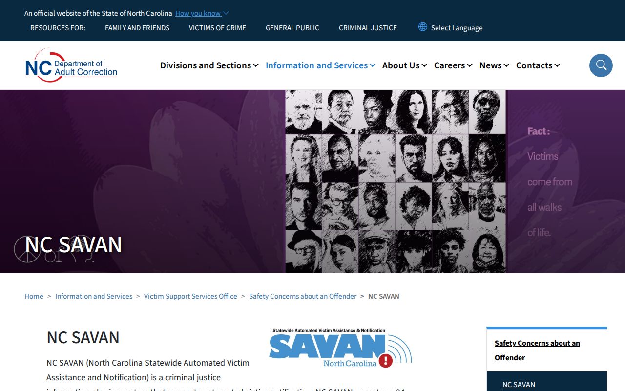 Official North Carolina SAVAN custody notification information for Macon County checks