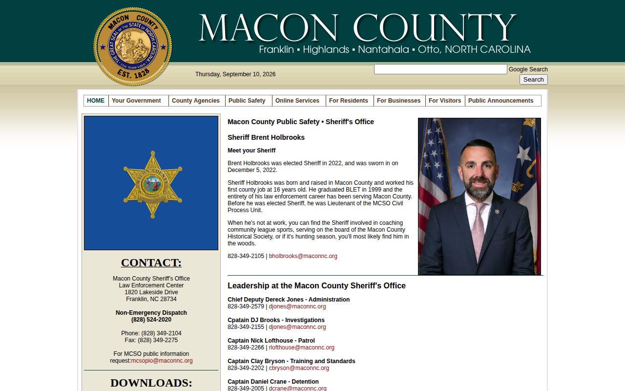 Official Macon County Sheriff detention and arrest records contact page