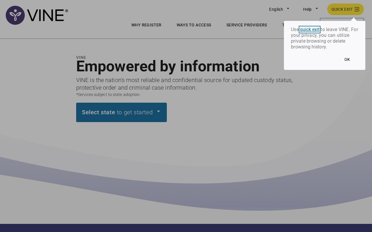VINELink landing and NC SAVAN registration entry