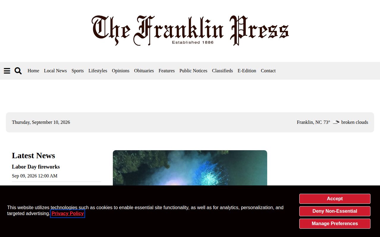 Franklin Press local news landing page and issue archive route